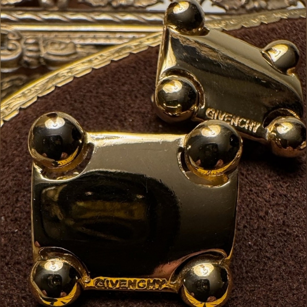 Vintage Gold-tone GIVENCHY Couture Ball & Mirror Clip Earrings